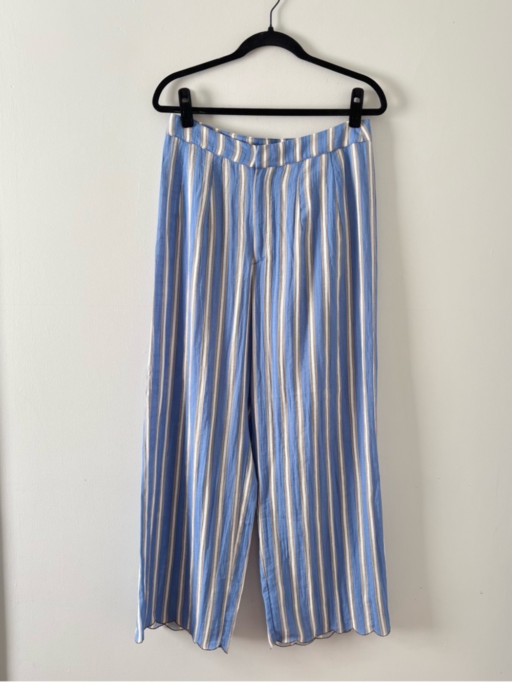 Aratta Silent Journey Striped Straight Leg Pant Scallop Trim Lightweight Cotton